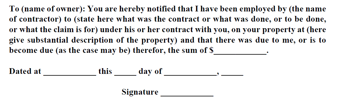 Illinois Subcontractor Section 24 Statutory Form Notice under 770 ILCS 60/24(a) - Illinois Mechanic Lien Law